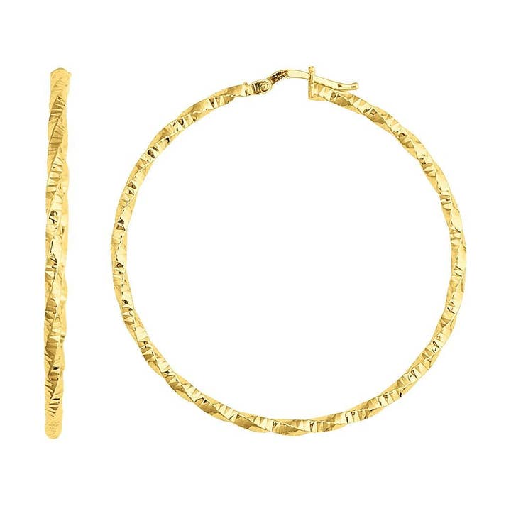 Kreolen aus 14 Karat Gelbgold mit glänzendem Diamantschliff, rund, großes Design mit Scharnierverschluss für den Großhandel von The Diamond Deal