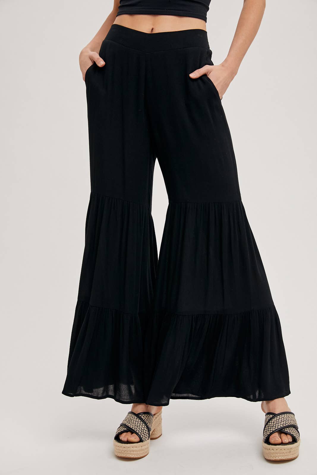 Bluivy - Vente Pantalon – femme - Pantalon ample à volants sans doublure1