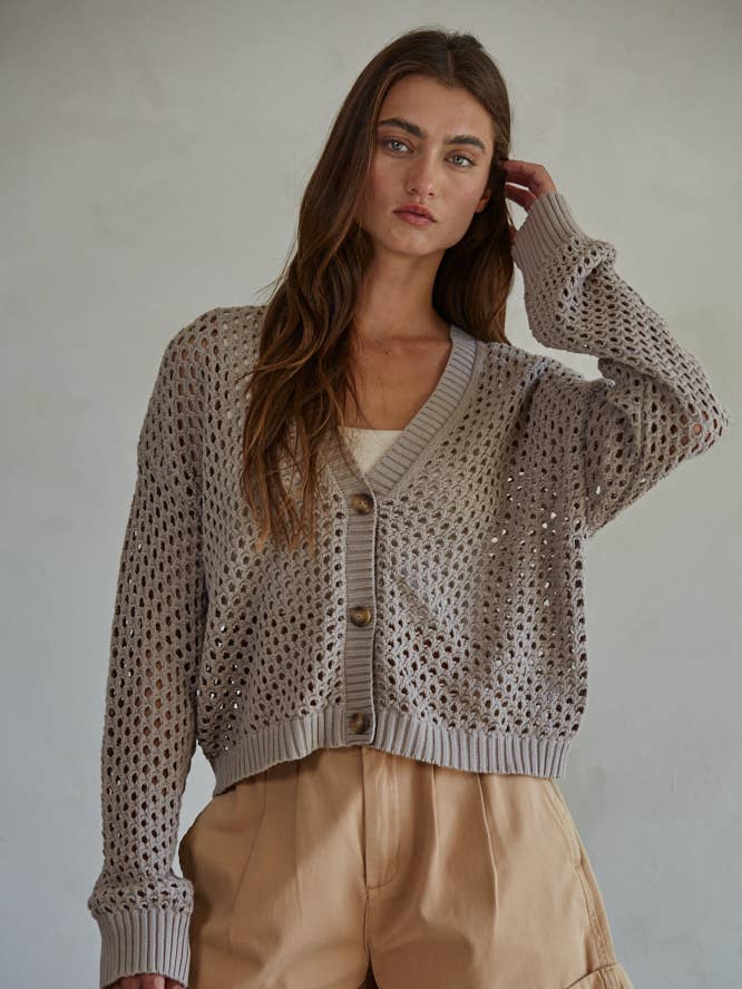 By Together - Wholesale Cardigan - Women's - W1897 | Knit Sweater Cotton See Through V-Neck Cardigan