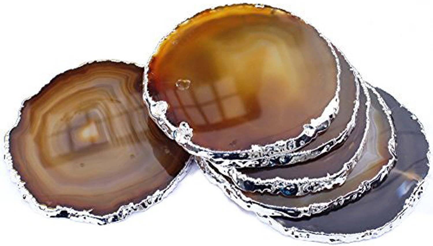 Crystal Deal· Wholesale Crystals & Gifts – Engroshandel Bordskånere – Naturlig agat 8-10CM bordskånere sølvbelagt sæt med 62