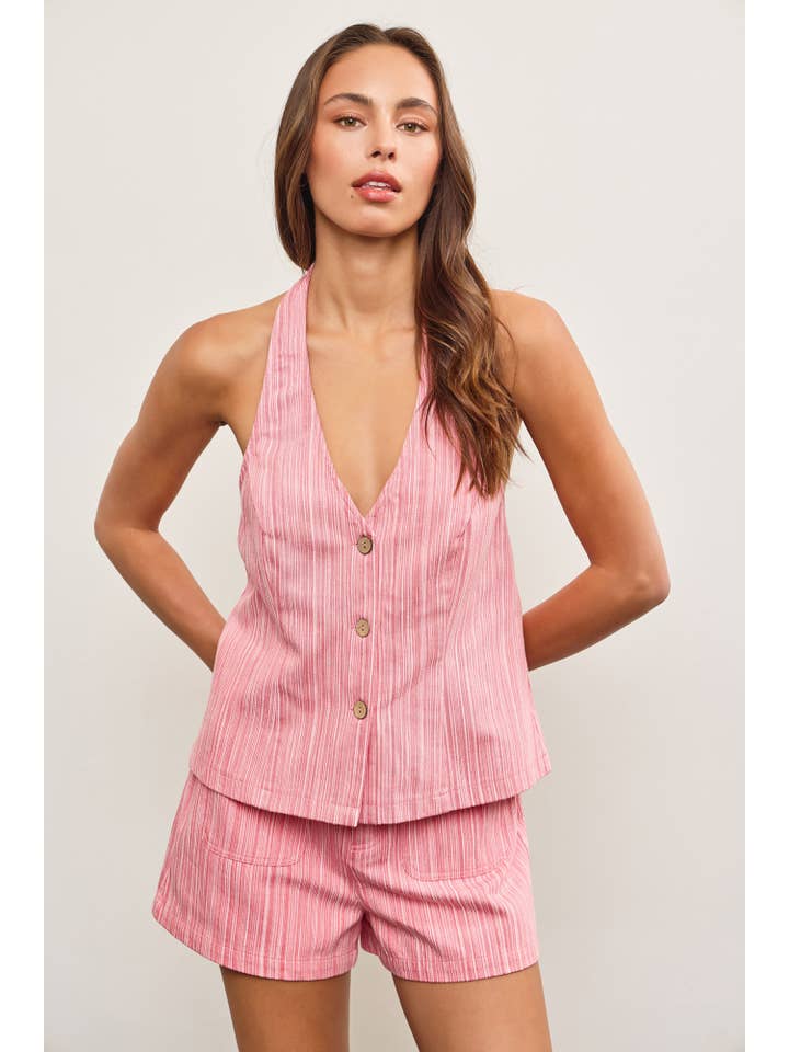 Mustard Seed - Wholesale Blouse - Women's - OPEN BACK BUTTON CLOSURE HALTER TOP