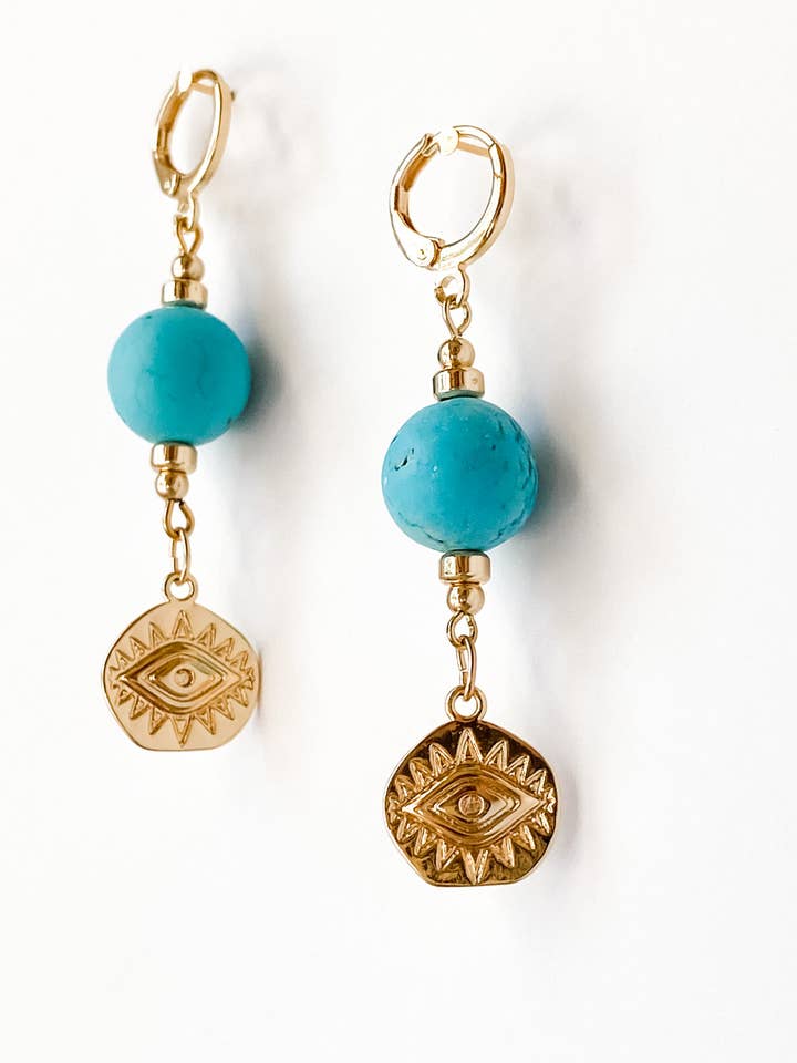 Delaney Drop | Matte Turquoise Semi-precious Stone Earrings for wholesale by Aves + Brit | Handmade Midwest Modern Jewelry