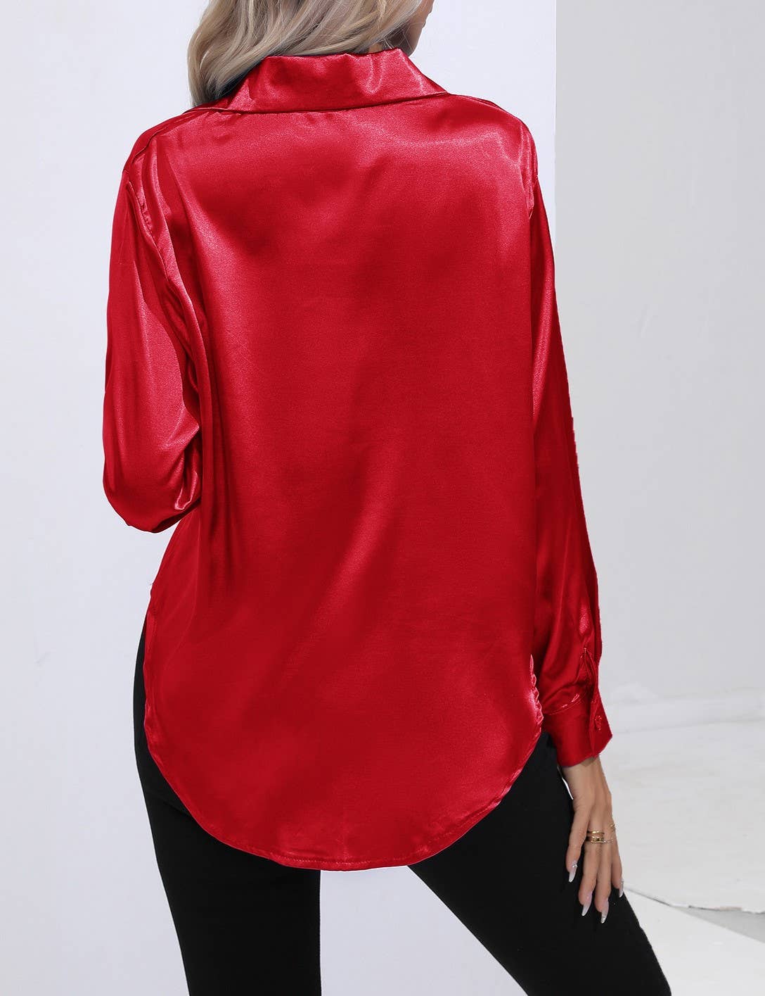 HIDDENBRAND - Wholesale Button Down Shirt - Women's - Satin Faux Silk Long-Sleeved Shirt37