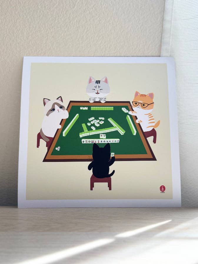 Impresión de gatos jugando al mahjong para venta al por mayor de Levenien