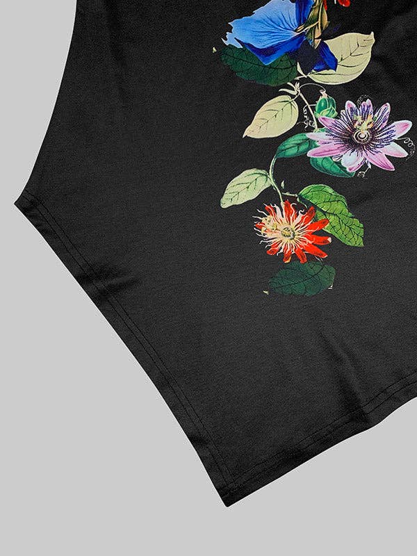 BLACK Floral High Neck Long Sleeve Tee for wholesale on Faire7