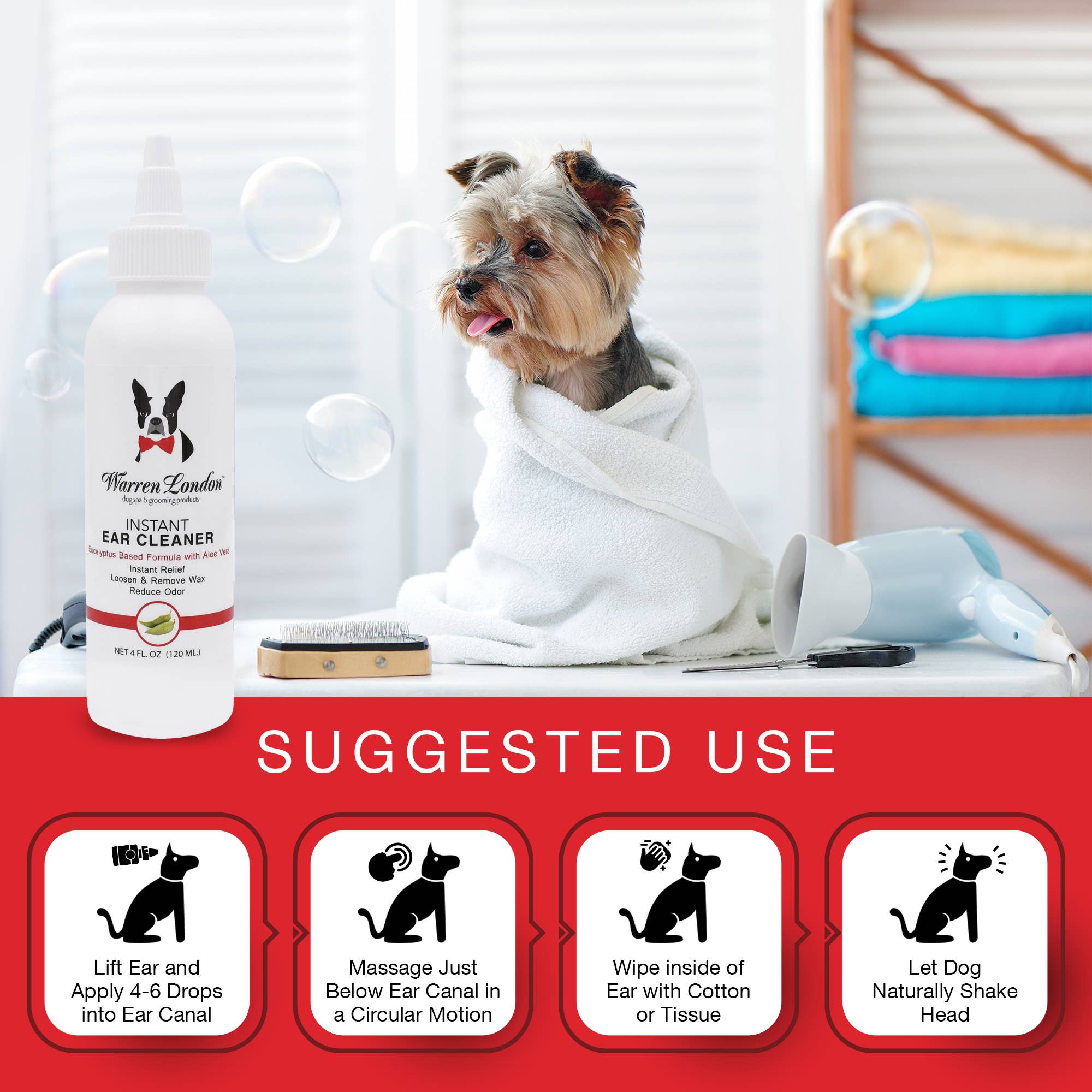 Warren London Dog Products - Wholesale Pet Grooming Aid - Dog - Instant Ear Cleaner - 3 Sizes3