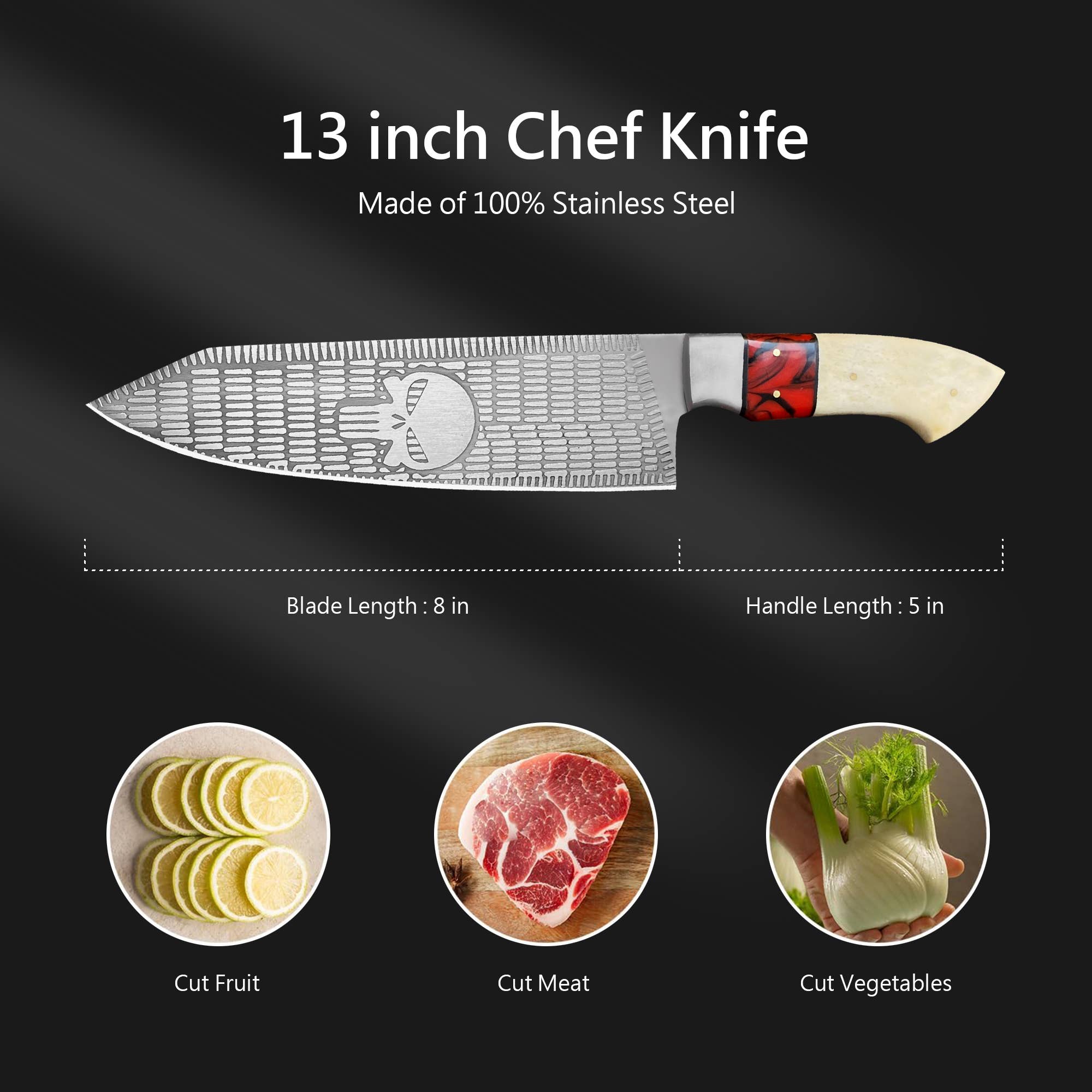FH KNIVES - Vente Couteau de cuisine/multi-usage - Couteau de chef en acier inoxydable et étui en cuir, couteau de cuisine5
