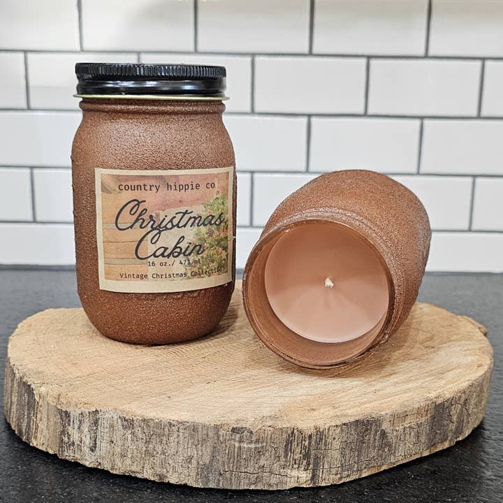 Country Hippie Co. – wholesale Jar/filled candle – Christmas Cabin Primitive Rustic Farmhouse Jar Candle