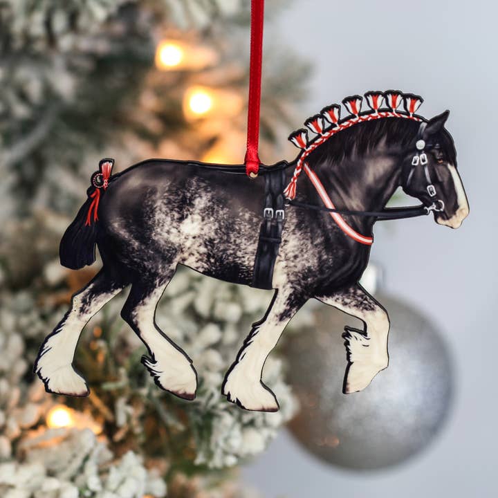 Black Sabino Shire Draft Horse Christmas Ornament Decoration for wholesale by Classy Equine