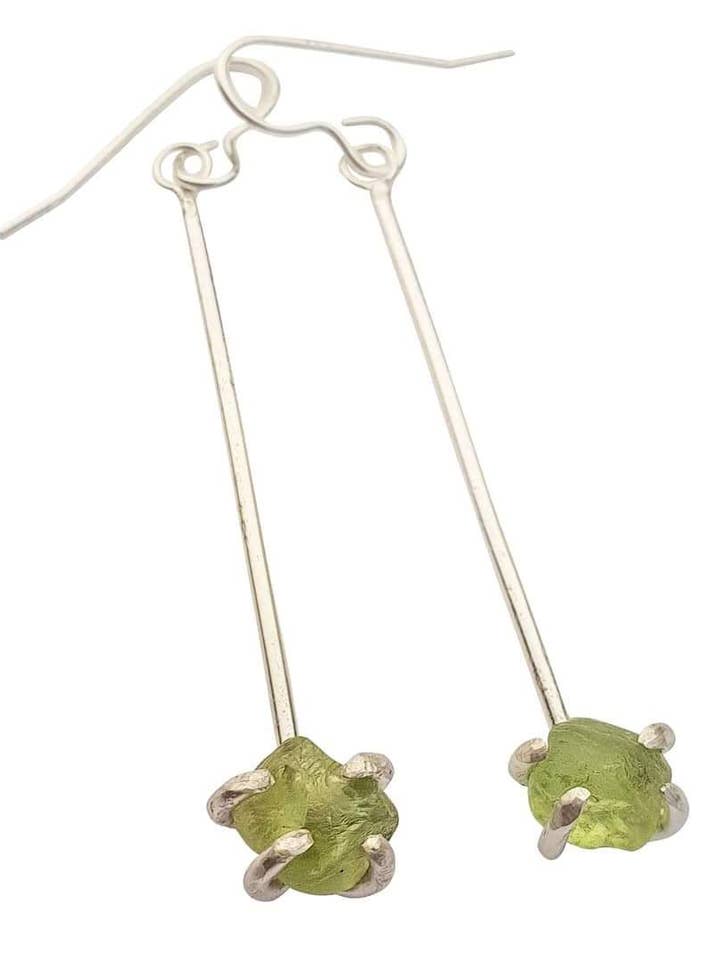 Raw Peridot Drop Earrings for wholesale by Caroline Stokesberry-Lee Jewellery Design