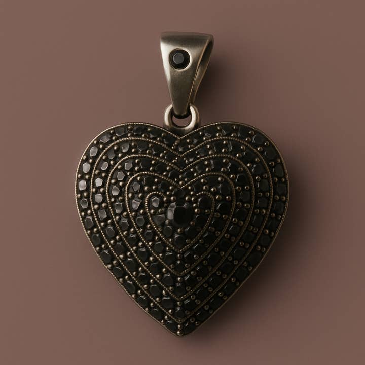 Sterling Silver Black Spinel Layered Heart Pendant for wholesale by Wilde Aesthetics