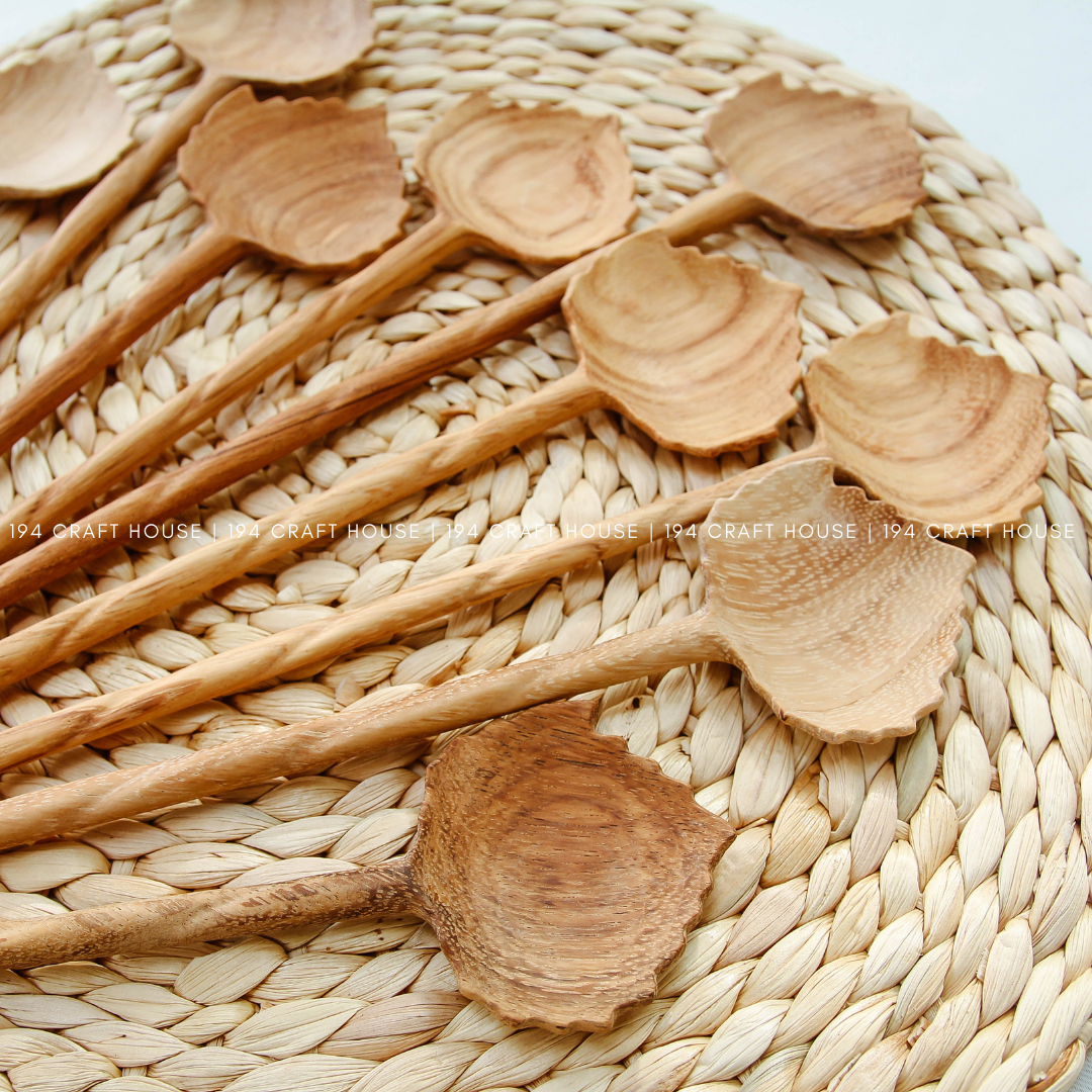 194 Craft House – wholesale Serving utensil – Hand Carved Leaf Shaped Wooden Spoon - Serving Spoon3