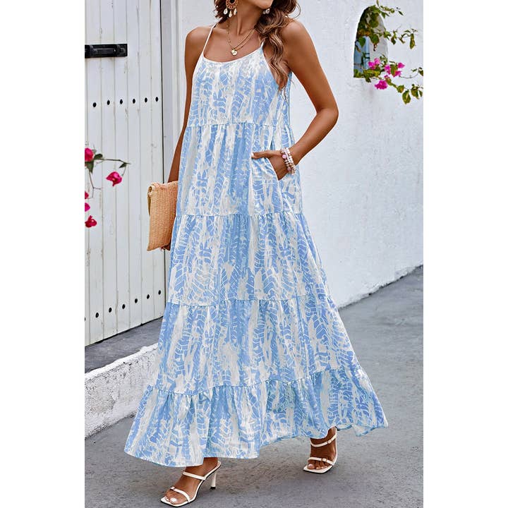 Supreme Fashion - Wholesale Dress - Women's - Allover Print Sleeveless Pockets Color Block Dress