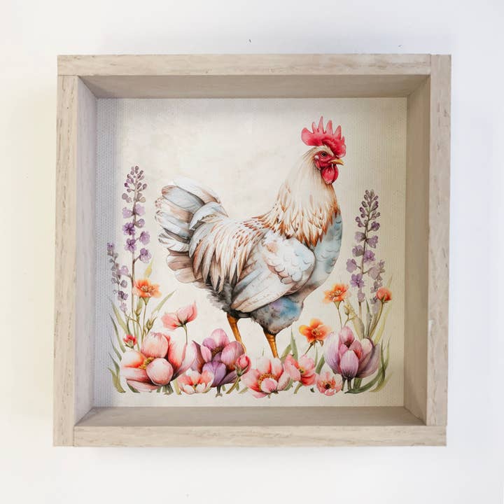 Spring Chicken Soft Colors - Canvaskunst met kip - Ingelijste kunst voor wholesale door Hangout Home