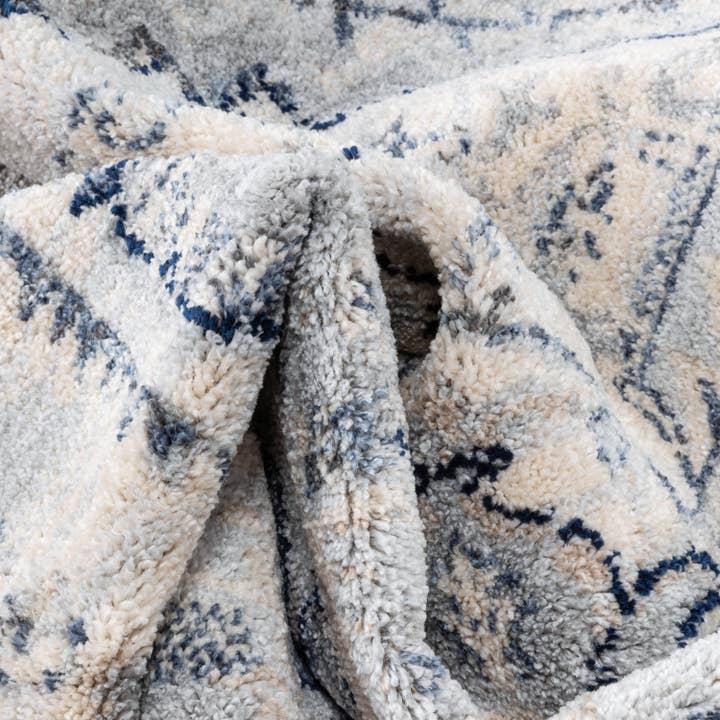 Well Woven - Wholesale Area Rug - Leon Medallion Ivory Blue Beige Rug For Living Room, Bedroom, and Dining Room2