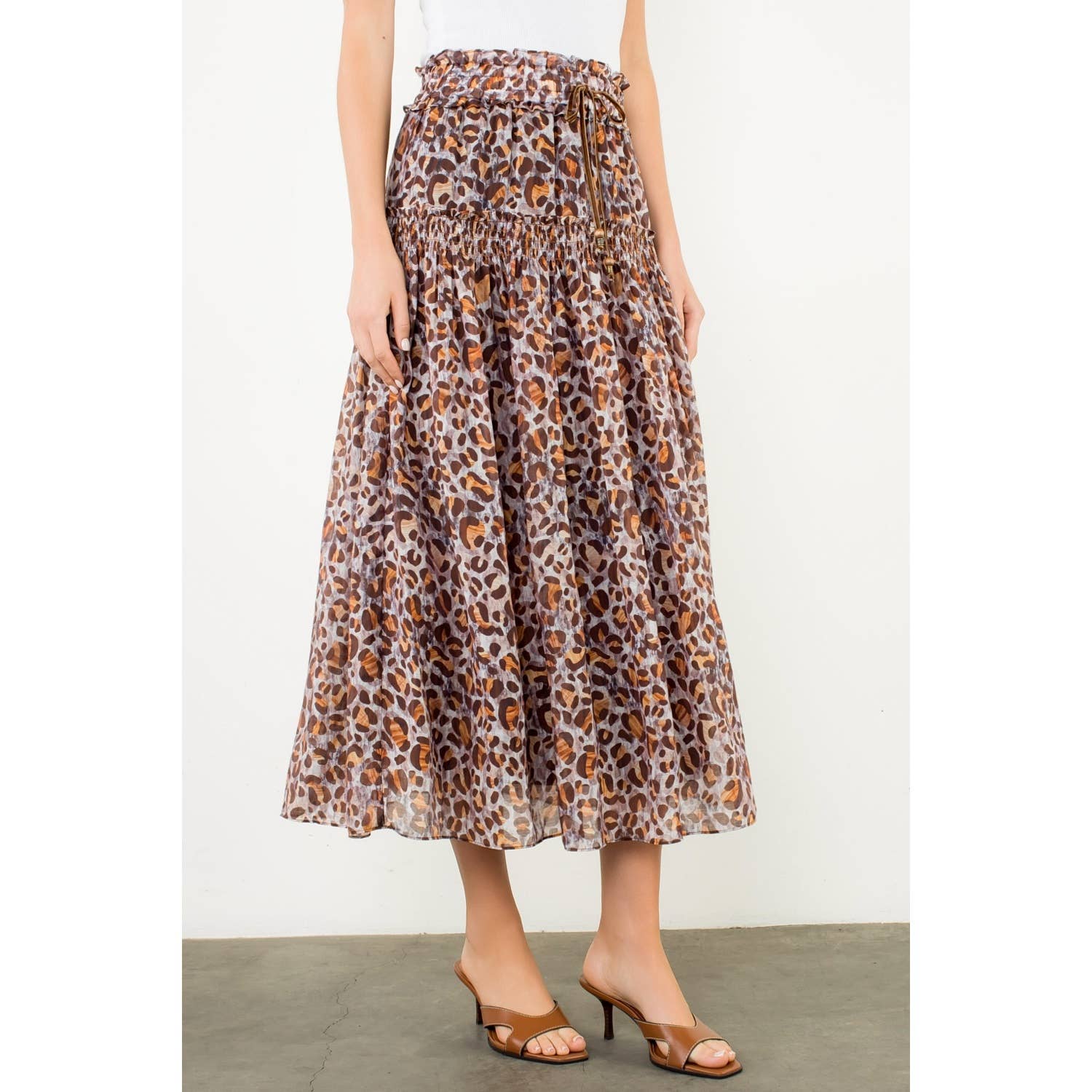 Wholesale Smocked Waist Leopard Print Maxi Skirt for your store