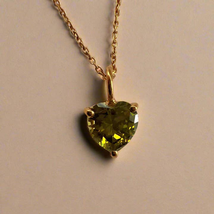 Gold Lunar - Wholesale Pendant/Charm Necklace - August Birthstone Necklace Heart Gemstone 18k Gold Plated