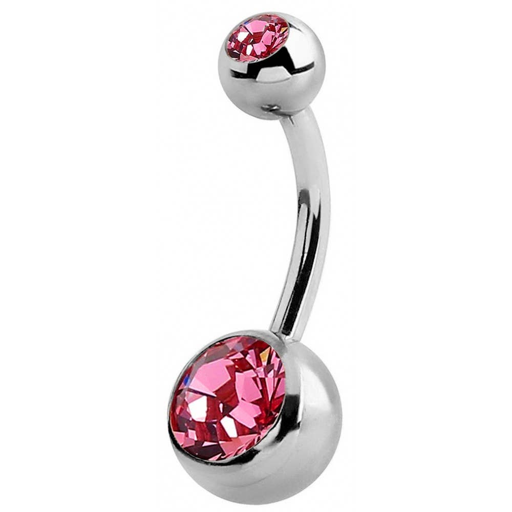 Bodytrend - Wholesale Belly Ring - Double Jeweled Bananabell Belly Ring, Surgical Steel 316L1