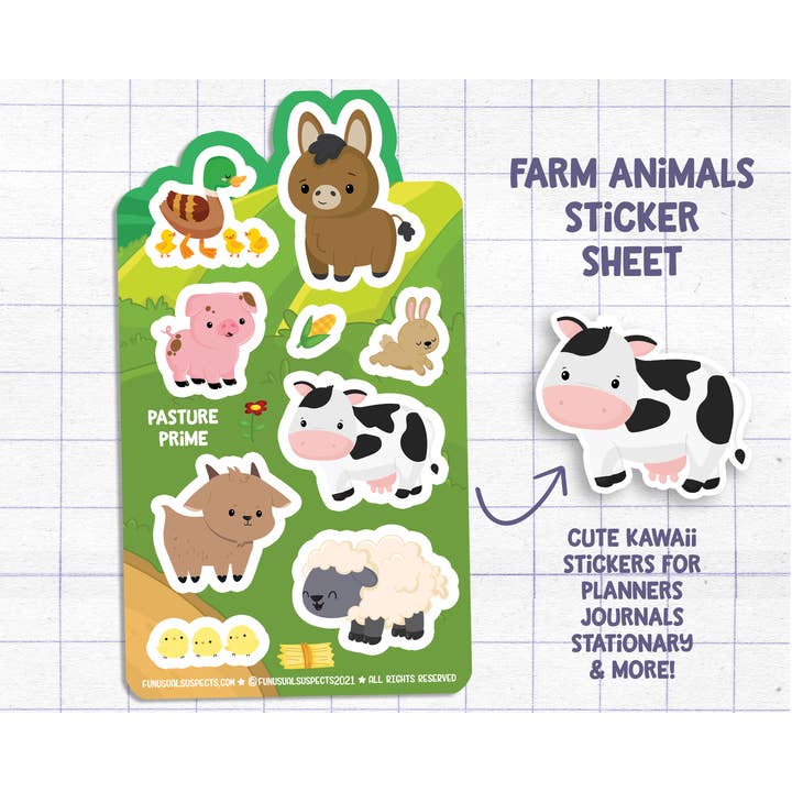 Farm Animals Sticker Sheet for wholesale by FunUsual Suspects