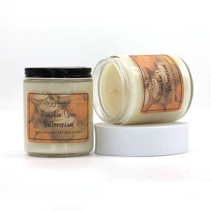 Pumpkin Spice Buttercream Soy Candle for wholesale by Wanderlust Candle Company