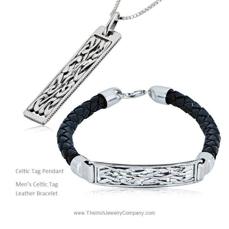 The Irish Jewelry Company - Wholesale Jewelry - Men's - Men's Sterling Silver Celtic Knot Tag Leather Bracelet2