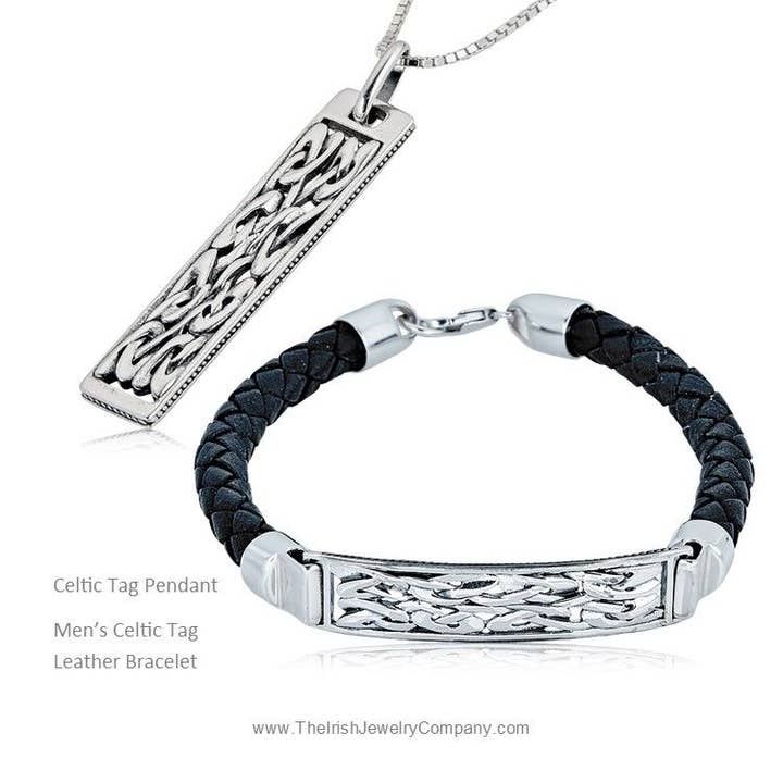 The Irish Jewelry Company – wholesale Jewellery – Men's – Men's Sterling Silver Celtic Knot Tag Leather Bracelet2