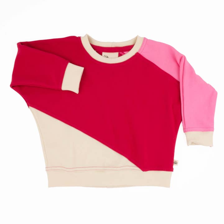 Stor Børne Diagonal Farveblok Sweatshirt for engroshandel hos Peace House Studio