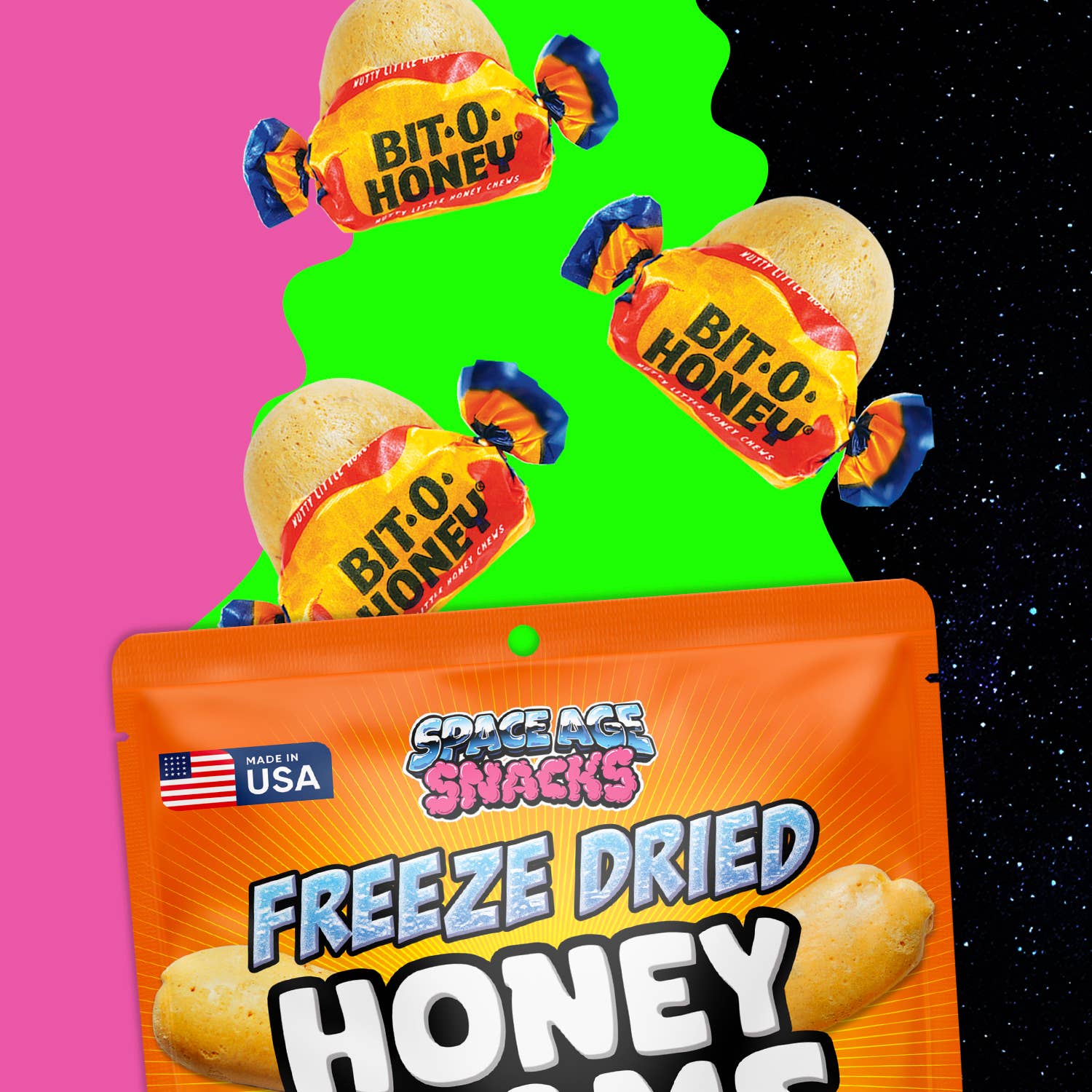 Space Age Snacks - Wholesale Hard Candy - Honey Beams with Real Bit-O-Honey® Freeze Dried Candy 1oz1