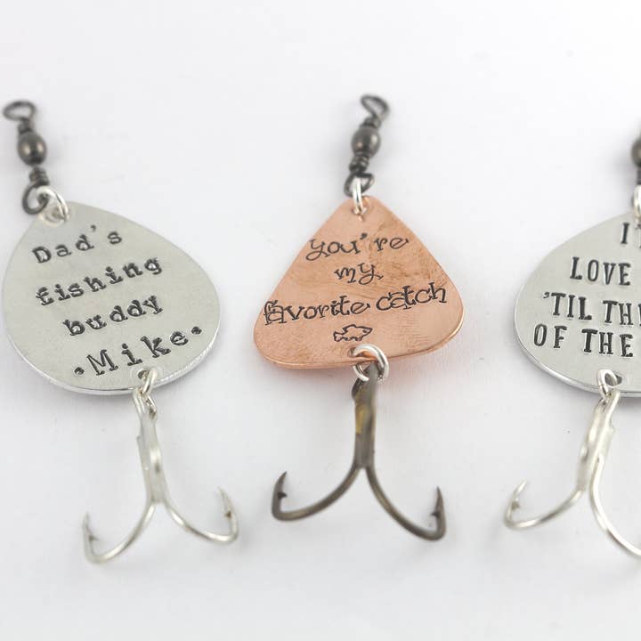 Custom Personalized Silver & Copper Fishing Lure for Dad for wholesale by The Silver Diva