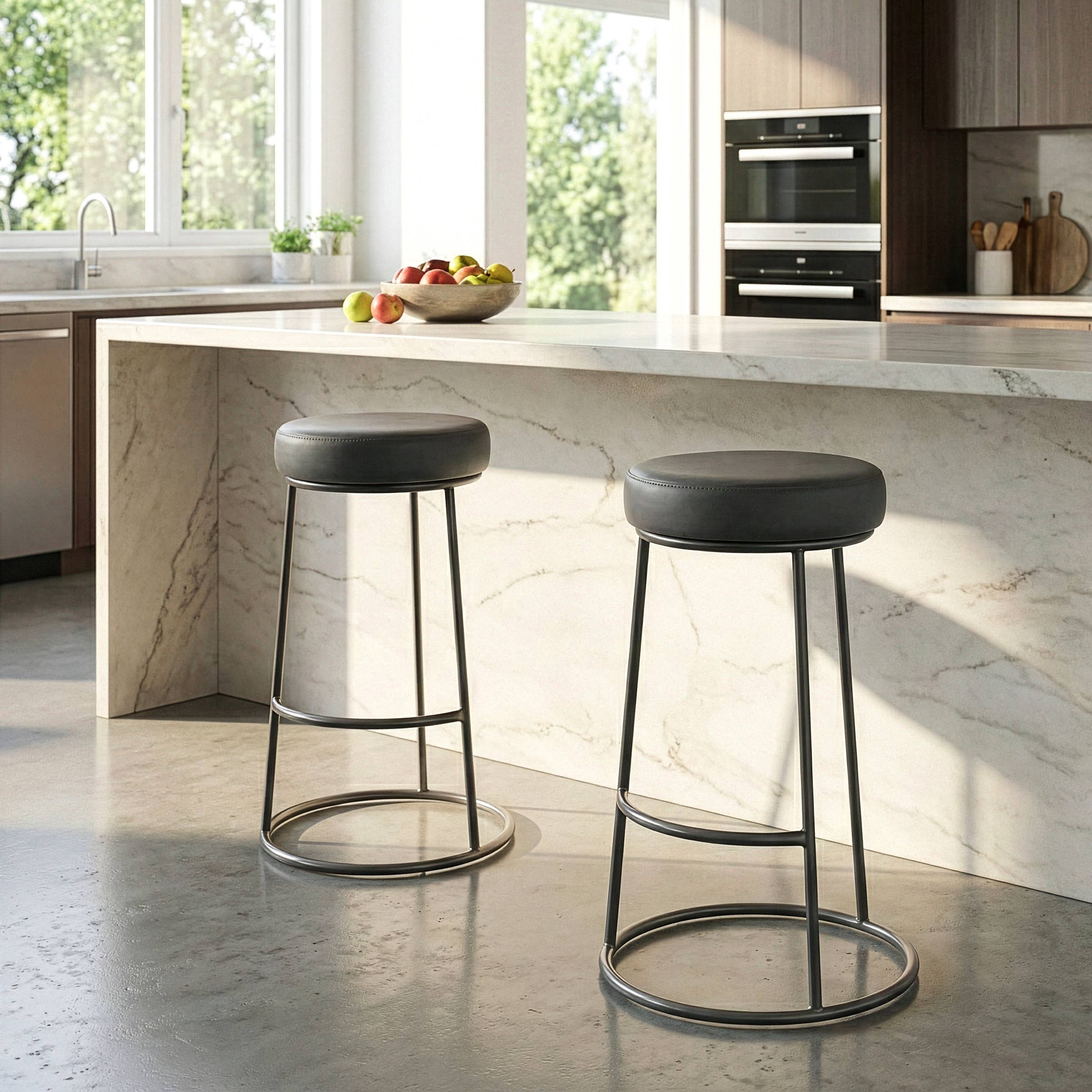 Glamour Home - Wholesale Stool - Set of 2 Amie Backless Bar Stools with Gunmetal Frame0