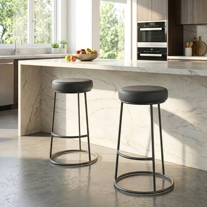 Glamour Home - Wholesale Stool - Set of 2 Amie Backless Bar Stools with Gunmetal Frame