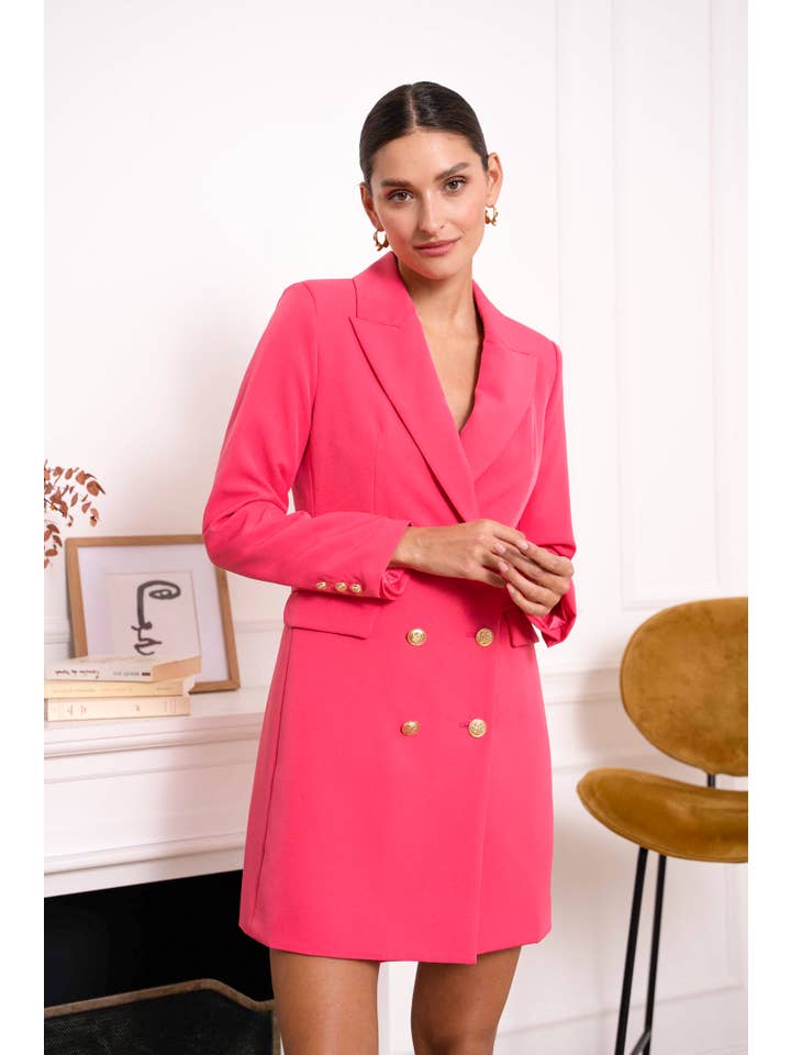 Attentif Paris – Engroshandel Jakke - Dame – Solid dobbeltradet blazer-kjole med guldfarvede knapper6