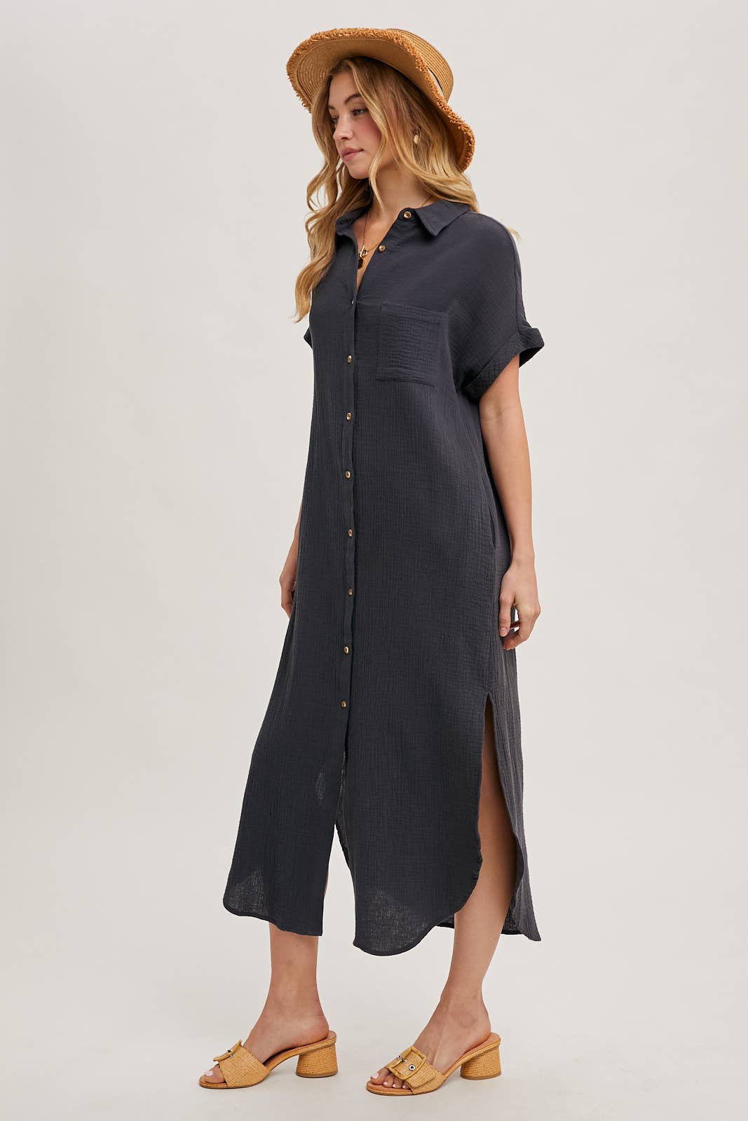Bluivy - Wholesale Dress - Women's - BUTTON UP MAXI SHIRT DRESS WITH POCKET5