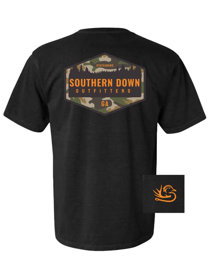 Southern Down Outfitters - Wholesale Screen Printed T-Shirt - Kids - Camo Logo Black Tshirt Youth