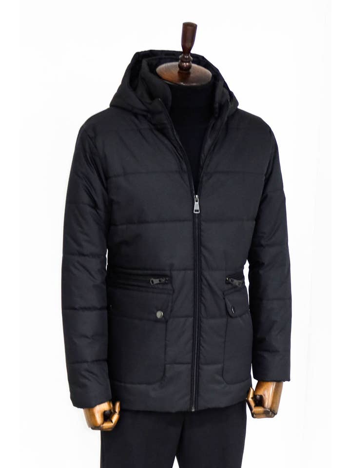 Slim Fit Hooded Black Men Coat - Wessi for wholesale on Faire4