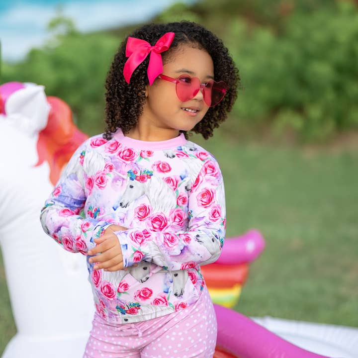 Girls Swim Pink Horsees&Roses Long-Sleeve Rashguard Set for wholesale by Millie Loves Lily