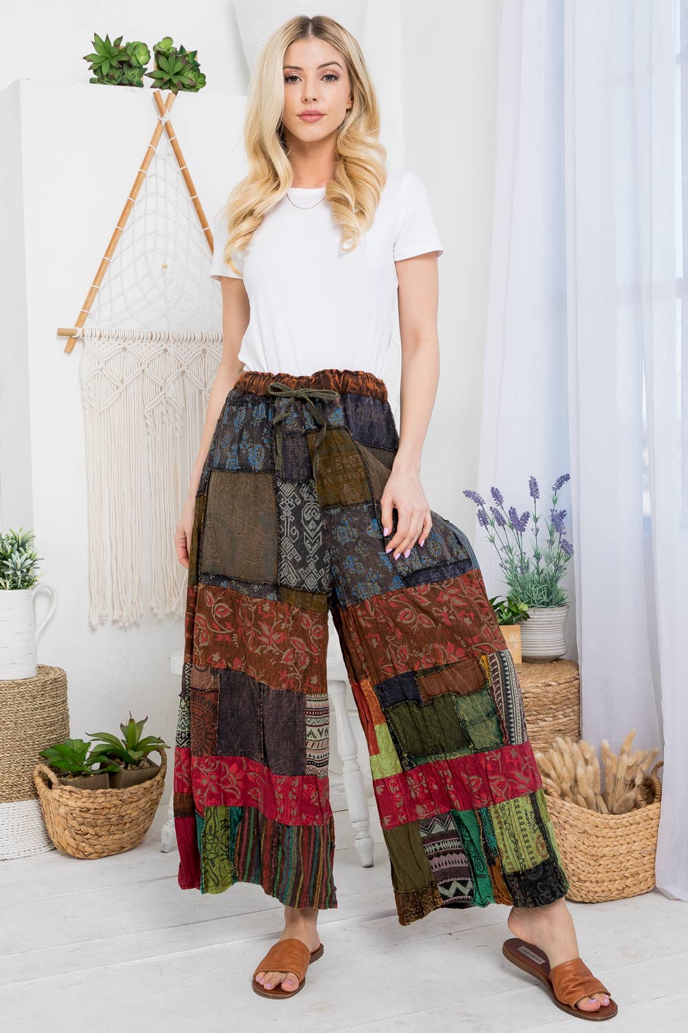 Kathmandu Imports - Wholesale Pants - Women&#x27;s - Patchwork Wide-Leg Pants (TH-1628)0