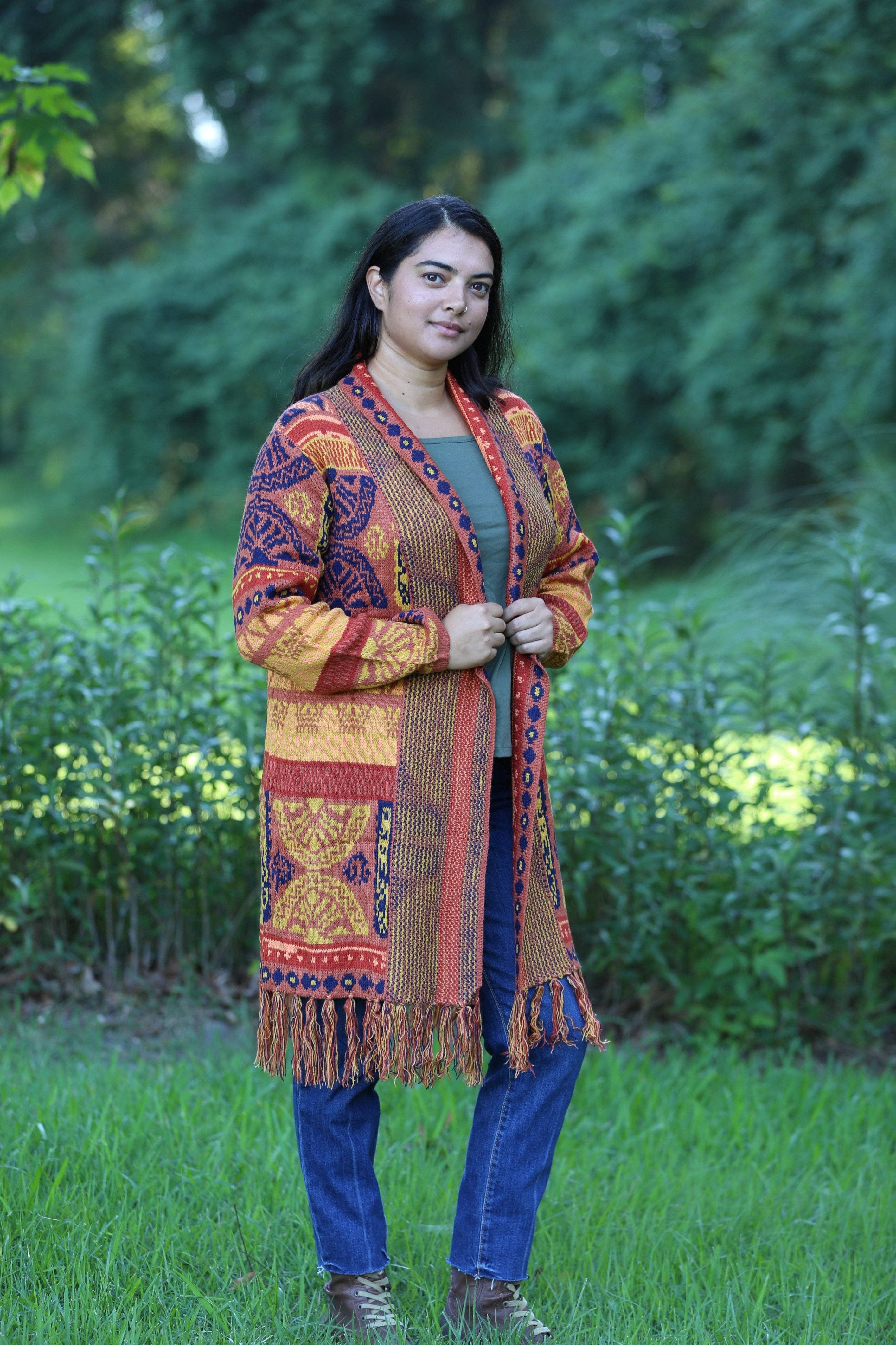 Sacred Threads – wholesale Cardigan – Women’s – Autumn Radiance Boho Knit Cardigan with Tassels1