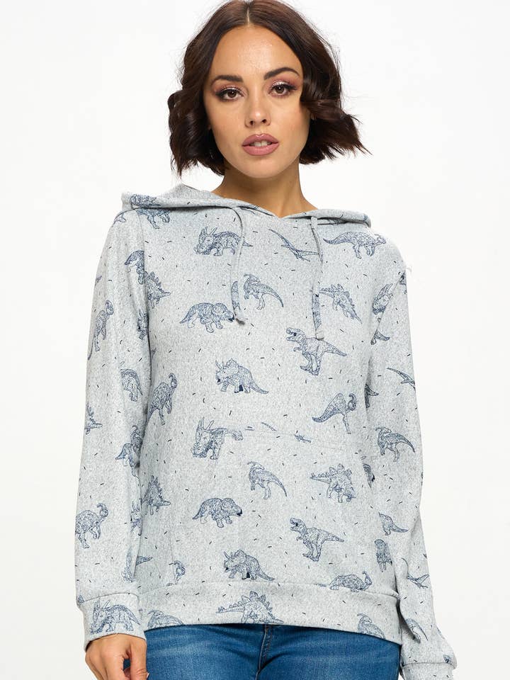 LA Soul - Wholesale Hoodie - Women's - Allover Dinosaur Print Hoodie With Pocket