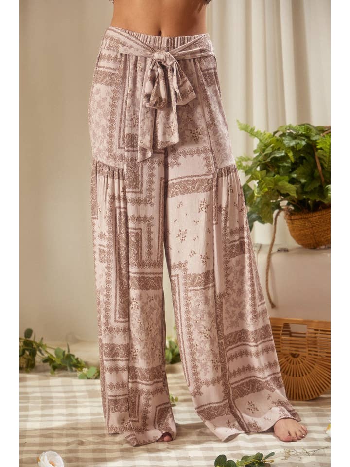 Endless Blu - Wholesale Pants - Women's - DNP1315A MULTI PRINTED WIDE PANTS WITH TIE
