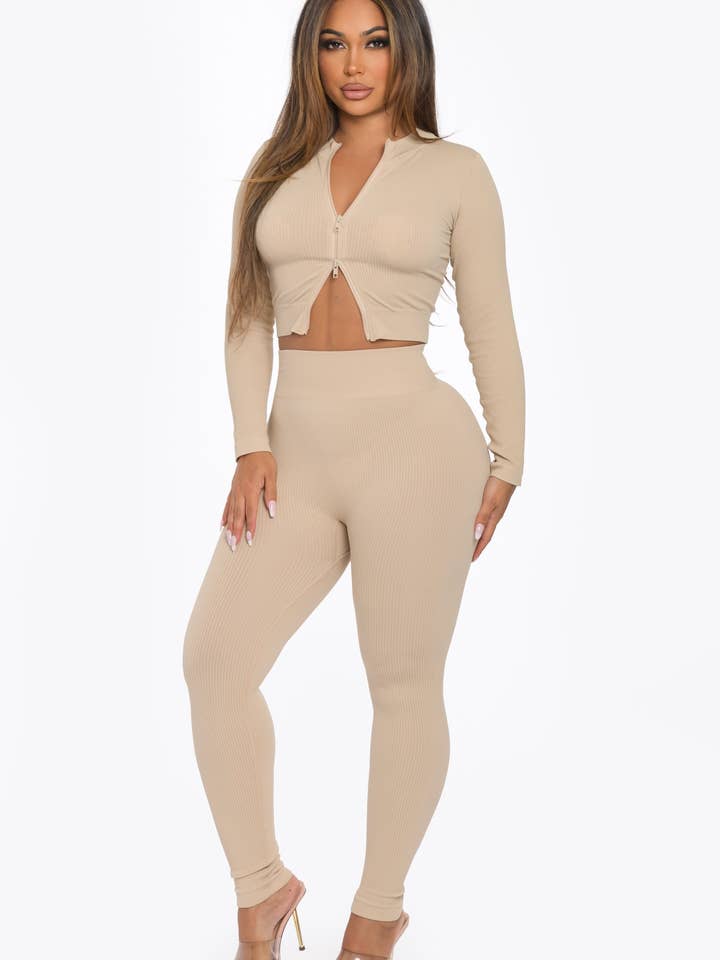 Conjunto de Cremallera Dividida de Manga Larga sin Costuras 2PC para venta al por mayor de To Star