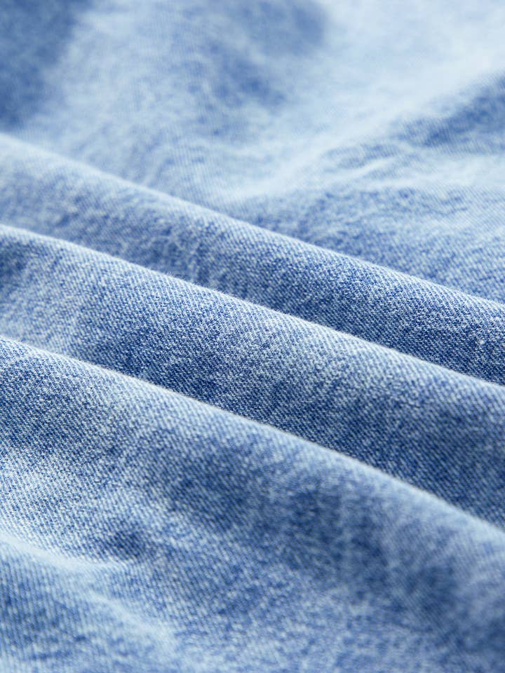 Light Blue Loose Medium Wash Chambray Dress with Short Sleeves for wholesale on Faire17