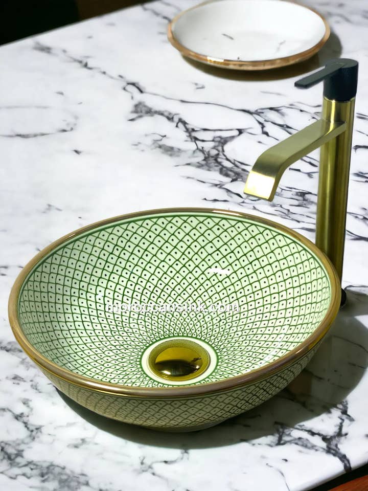 Moroccan Hand Painted Gold Ceramic Sink for wholesale by Moroccan Sink