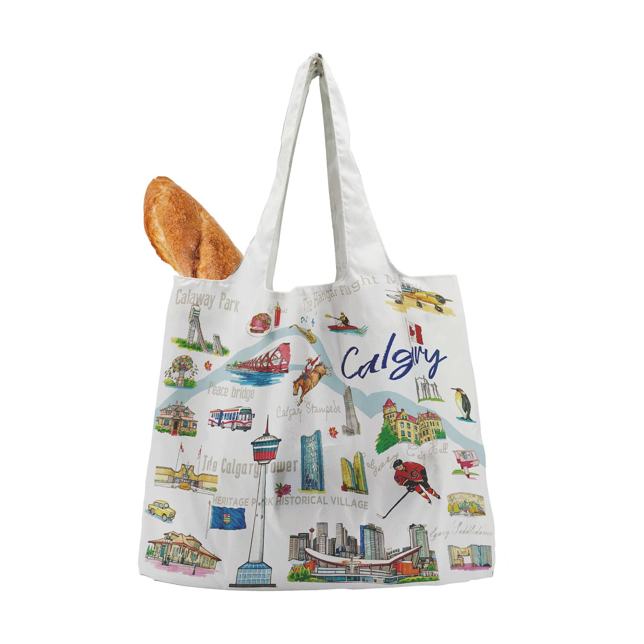 Northern Icons Canada – Großhandel Tragetasche – Unisex – Faltbare Canvas-Tragetasche Calgary Alberta – Illustrierte kanadische Stadt-Reisetasche3