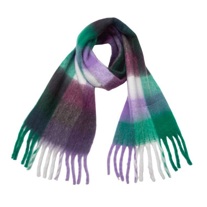 Dipped Shop - Wholesale Scarf - Women's - Coloful Plaid Tassel Scarves DPKS101258