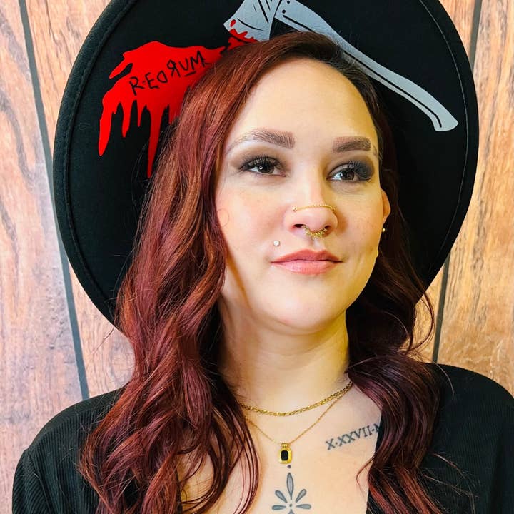 Witchwood Bags - Vendita all'ingrosso Fedora - Donna - Cappello vegano a tesa larga in feltro - Tesa XL - «Redrum»