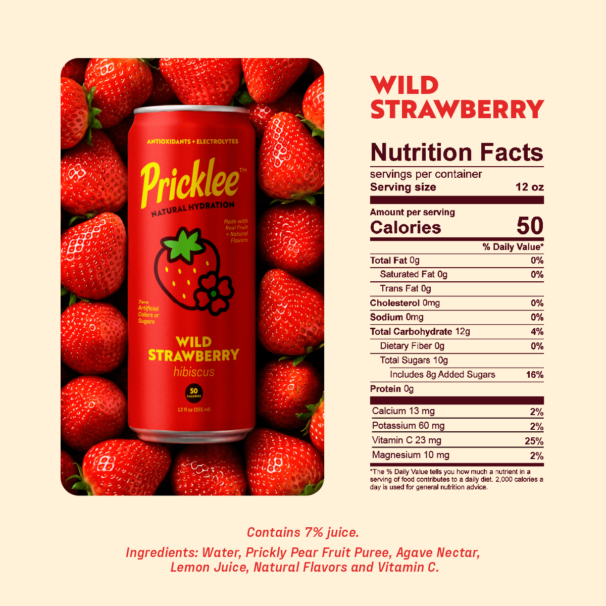 Pricklee Natural Hydration - Wholesale Flavored/Infused Water (Non-Carbonated) - Pricklee Natural Hydration - Wild Strawberry (12-pack)1