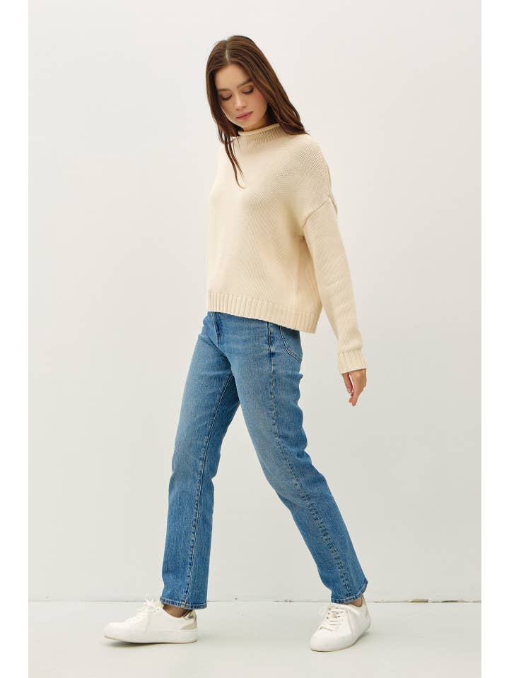 Be Cool - Wholesale Knit Sweater - Women's - CHUNKY COZY RAW EDGE MOCK NECK SWEATER
