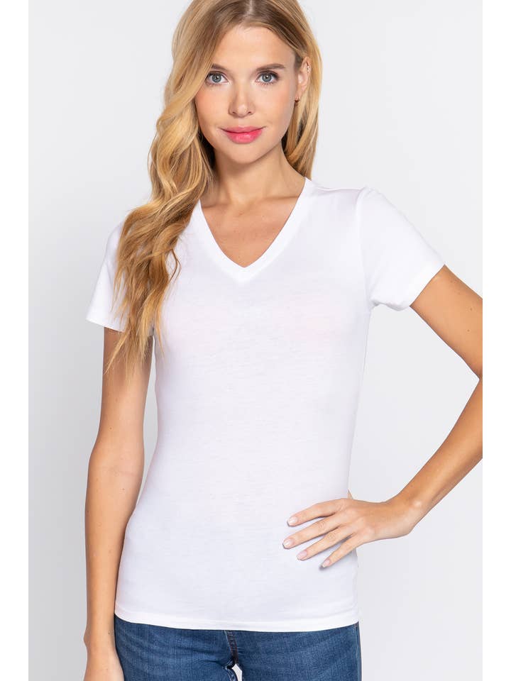 Active Basic | Active USA - Wholesale T-Shirt - Women's - Short Sleeve Cotton Jersey V-neck Top7