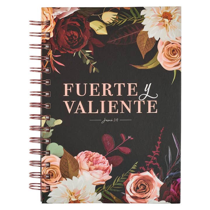 Diario Espiral Negro Floral Fuerte y Valiente Jos. 1:9 for wholesale by Christian Art Gifts